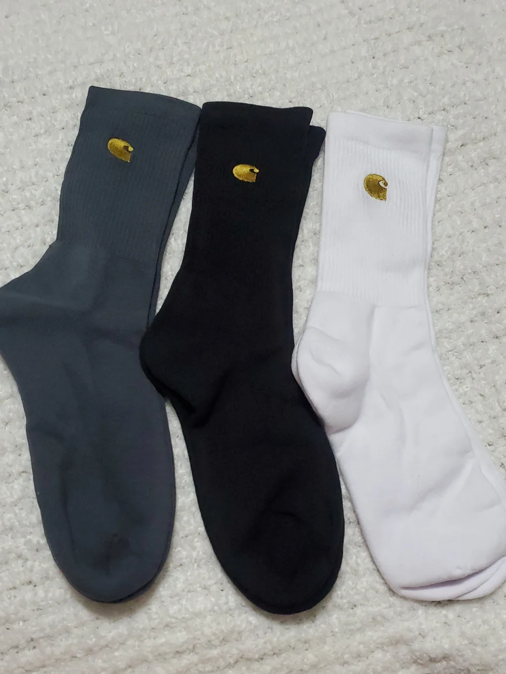 Carhartt Men's Crew Socks - Gray, Black & White with Gold Logo